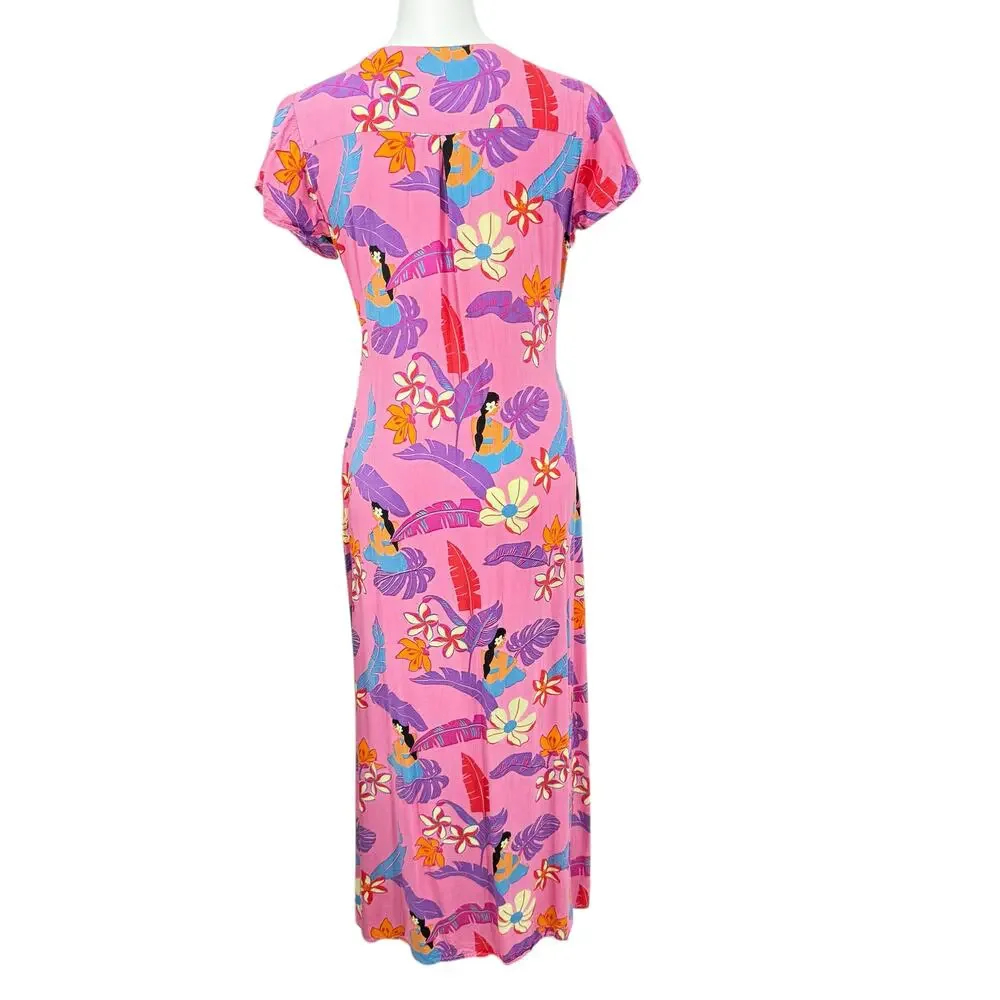 XIX Palms Hawaii Dress Kohala Cut Out Maxi Large Womens Pink Tropical Resort
